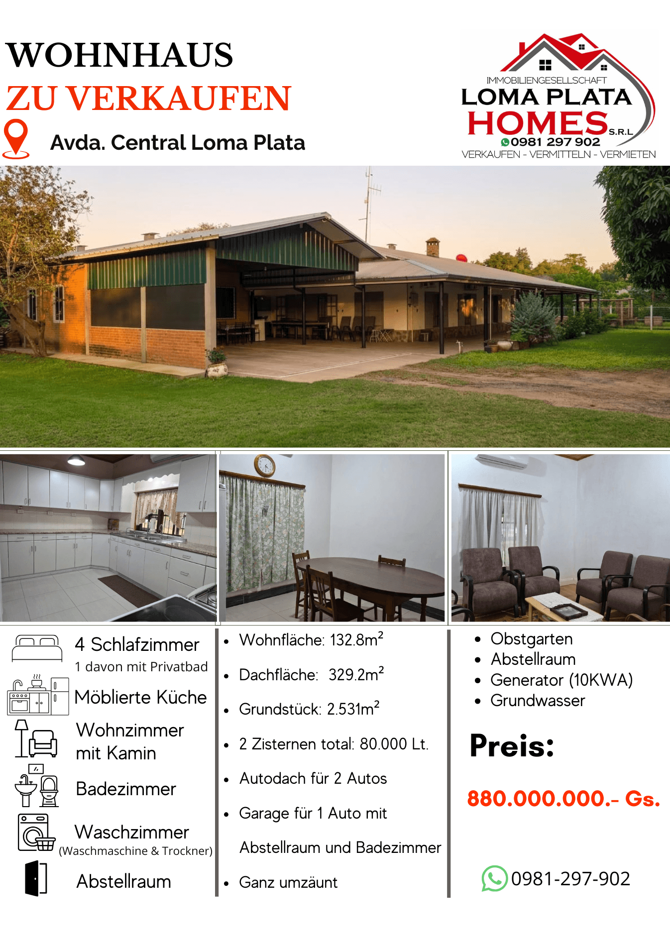 Casa 4 dorm. en venta en Loma Plata - Gs. 880.000.000