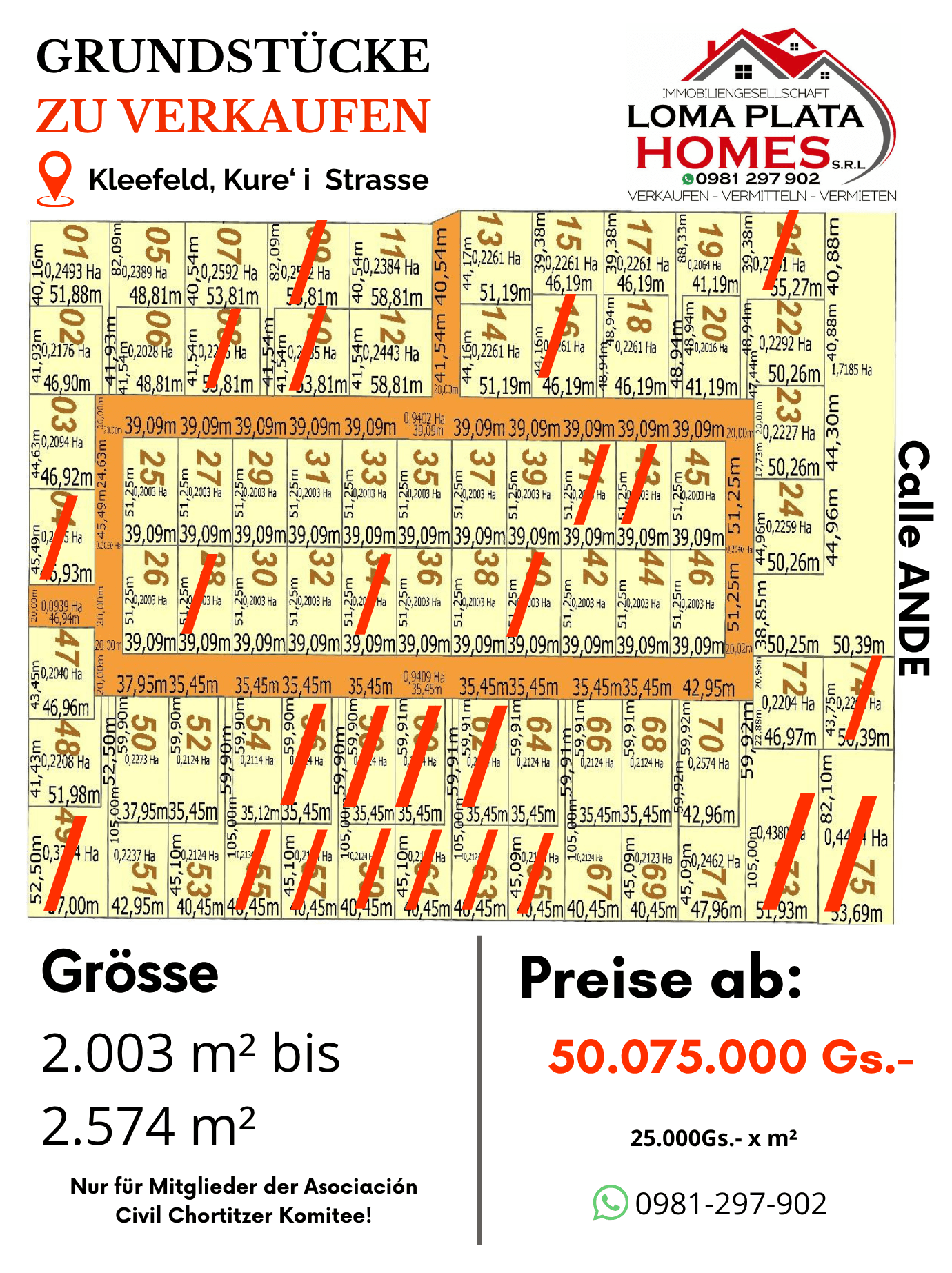 Loteamiento en venta en Kleefeld - Gs. 50.075.000+