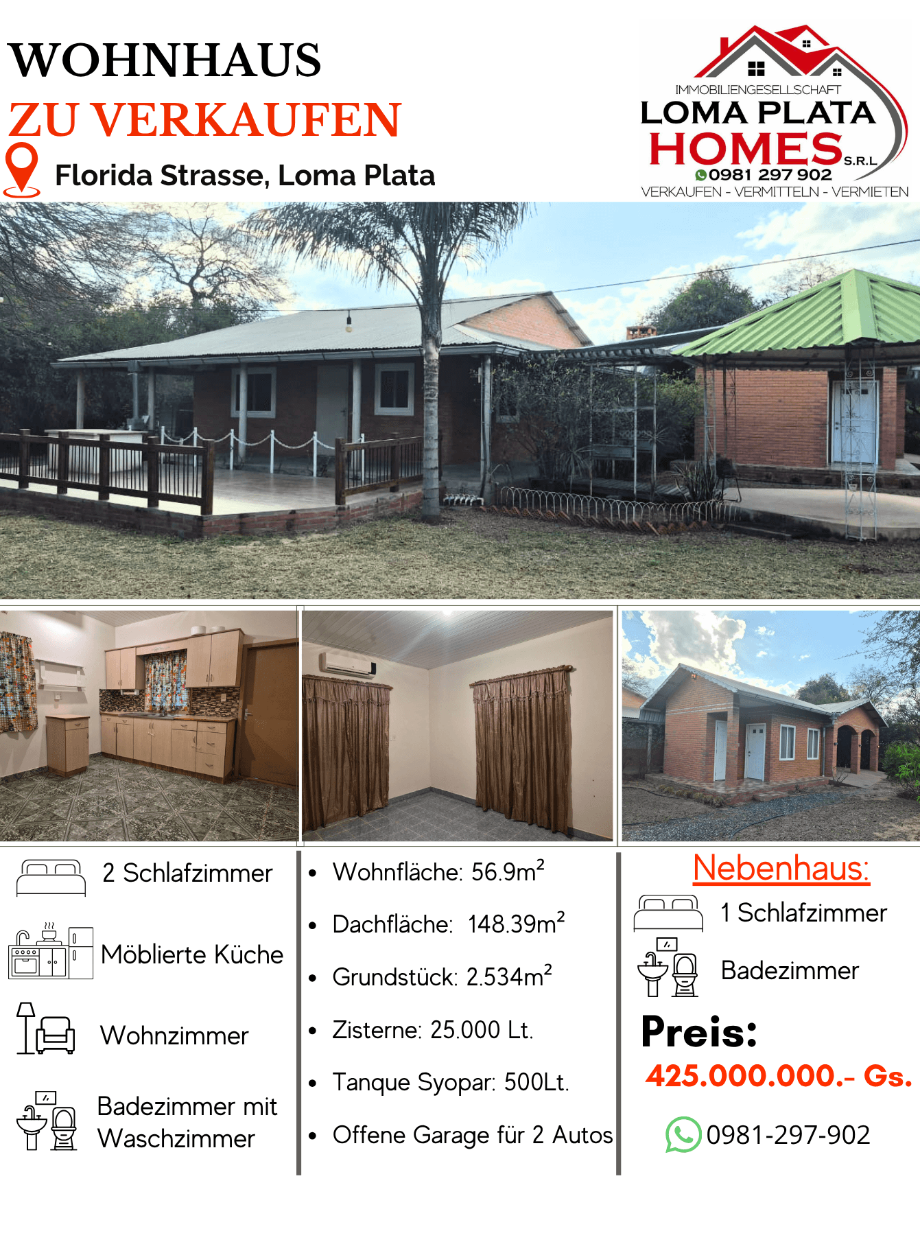 Casa 2 dorm. en venta en Loma Plata - Gs. 425.000.000